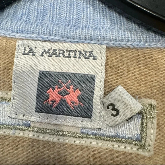 La Martina Polo Women's will cashmere blend V-Neck Sweater - Cream and Brown - Picture 4 of 12